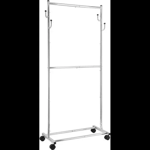 Simple Trending Double Rod Clothes Garment Rack, 4 Hooks